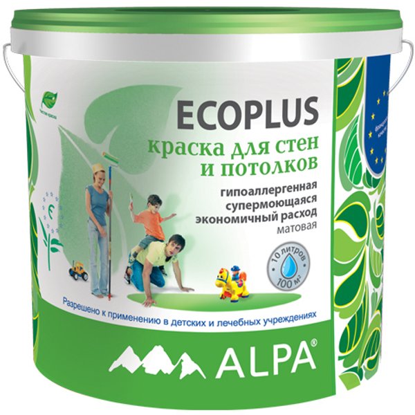 Краска моющаяся экологичная ALPA ECOPLUS матовая белая (9л/14кг)