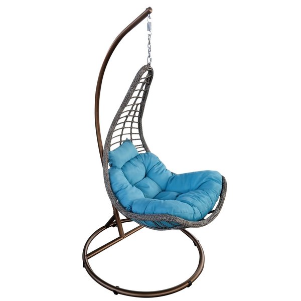 Кресло подвесное садовое Эль-Пасо 130х75х68см h195см, сталь/иск.ротанг/полиэстер 180г, коричневый/голубой