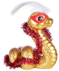 Фигурка декоративная Magic Time Золотая Змея с мишурой и пером 3,5х7х4см арт.92846