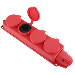 Колодка каучуковая с крышкой duwi 4 гнезда с заземлением IP44 красная