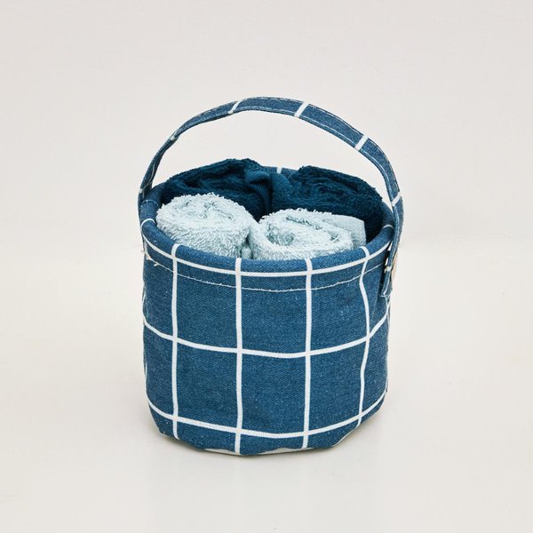 Комплект махровых полотенец в подарочной корзине ( 30х30 - 4шт) 2 синих+2 голубых