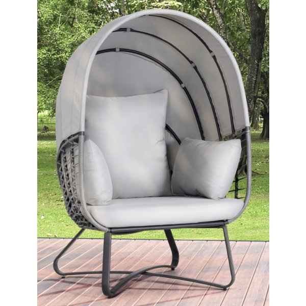 Кресло садовое с навесом Брюссель 100х90см h152см, сталь/иск.ротанг, полиэстер 180г, 3 подушки, серый, 760536