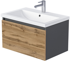 Тумба подвесная TWIN mini 60см антрацит/дуб крафт золотой в комплекте с раковиной