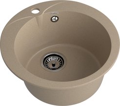 Мойка для кухни врезная GranFest GF-R480 47,5х47,5см глубина чаши 19,5см, мрамор, песочный, с сифоном
