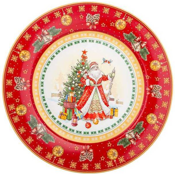 Тарелка обеденная Lefard С Новым годом! Дед Мороз 27см красный,фарфор