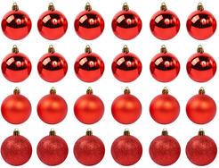 Набор шаров 24шт 6см красный (глянец: 12шт, матовые: 6шт, глиттер: 6шт), SYQA-012103-R