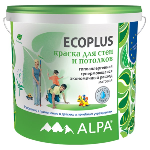 Краска моющаяся экологичная ALPA ECOPLUS матовая белая (10л/16кг)
