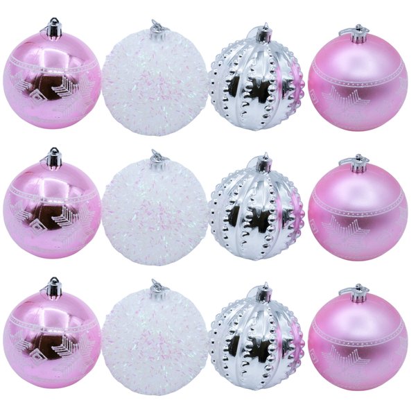 Набор шаров с узором 8см 12шт розовые и белые SYQB-011958