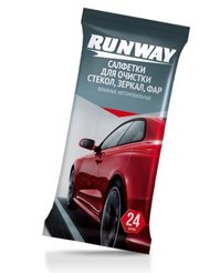 Салфетки влажные д/стекол зеркал и фар RunWay 24шт