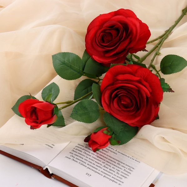 Цветы искусственные Роза роскошь 9х63см, красный 
