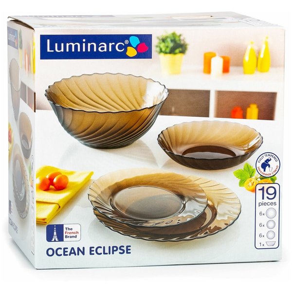 Набор столовый Luminarc Океан Eclipse 19пр., тарелки суповые, обеденные, десертные, салатник, стекло