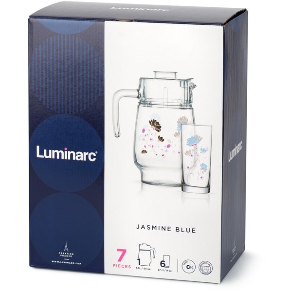 Набор питьевой Luminarc Jasmine Blue Кувшин 1,6л+Стаканы 270мл 6шт стекло