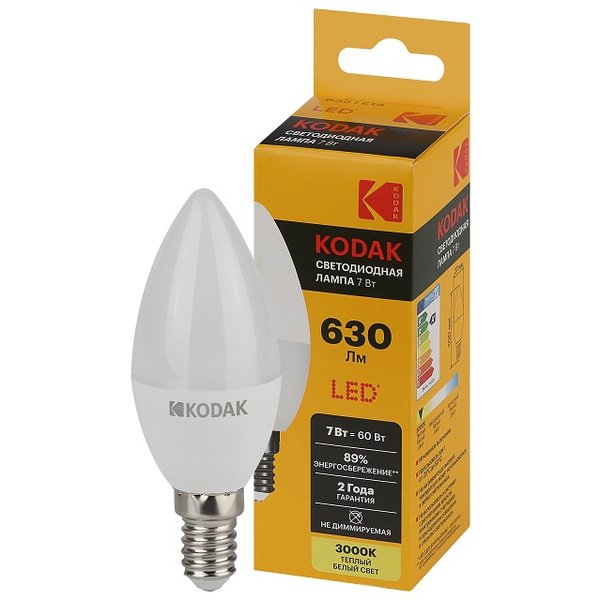 Лампа светодиодная Kodak B35-7W-830-E14 7Вт Е14 свеча 2700К свет теплый