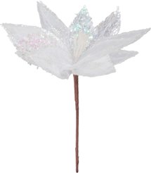 Цветок декоративный 21см белый с блестками 12289