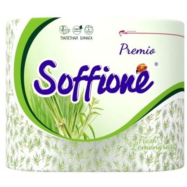 Бумага туалетная Soffione Premio Lemongrass 4 рулона 3-х слойная