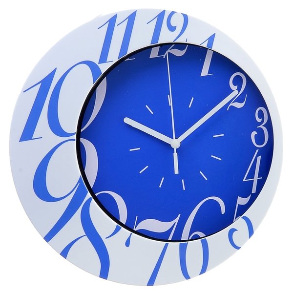 Часы настенные круглые рама белая циферблат синий с белыми цифрами d24см 760899