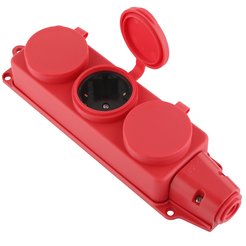 Колодка каучуковая с крышкой duwi 3 гнезда с заземлением IP44 красная