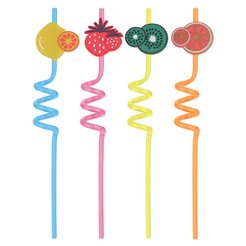 Трубочки д/коктейля MultiDom Фрукты 26см 4шт