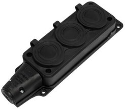 Колодка 3-х местная DYNEL c/з однофазная с заглушками каучук черная