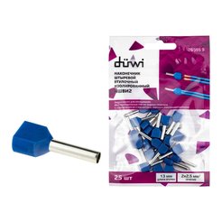 Наконечник-гильза двойной duwi 2,5мм² контакт 13мм под опрессовку синий 25шт