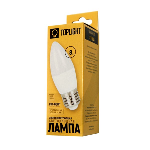 Лампа светодиодная Toplight 8Вт Е27 свеча 2700К свет теплый