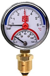 Термоманометр радиальный STI Ø63мм,120°C,6бар (G1/2")