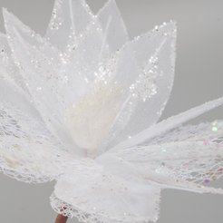 Цветок декоративный 21см белый с блестками 12289