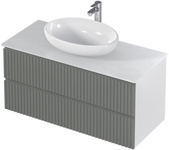 Тумба подвесная MIX 100см белая/relief gray со столешницей из керамогранита