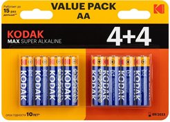 Батарейка алкалиновая Kodak LR6 4+4BL MAX SUPER Alkaline 8шт