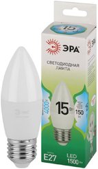 Лампочка светодиодная ЭРА GREEN LINE LED B35-15W-840-E27 GL E27 15 Вт свеча яркий белый свет