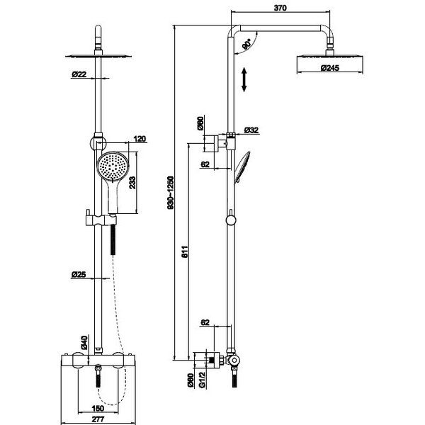 Система душевая BRASKO (стойка) 3 режима шланг 150 металл