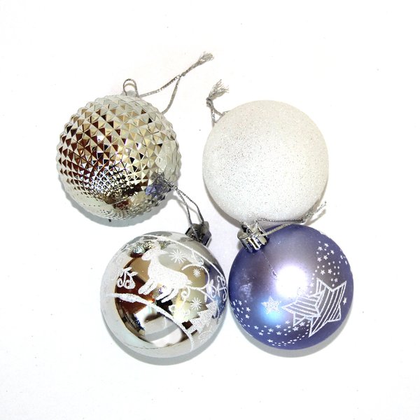 Набор украшений звёзды,сосульки,колокольчики,шары 42шт белый и голубой SYQB-0120175