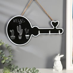 Ключница декоративная дерево Кактусы на чёрном 17х23х3см        