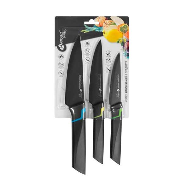 Набор ножей APOLLO Genio Vertex 3шт Кухонный 13,5см/Универсальный12,5см/Овощной 10см нерж.сталь, пластик