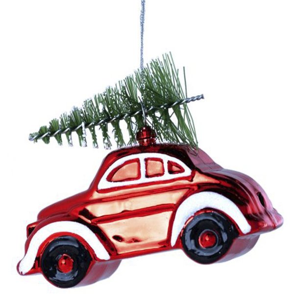 Украшение подвесное новогоднее Машина с Ёлкой в красном 5x10x10,5см,87021