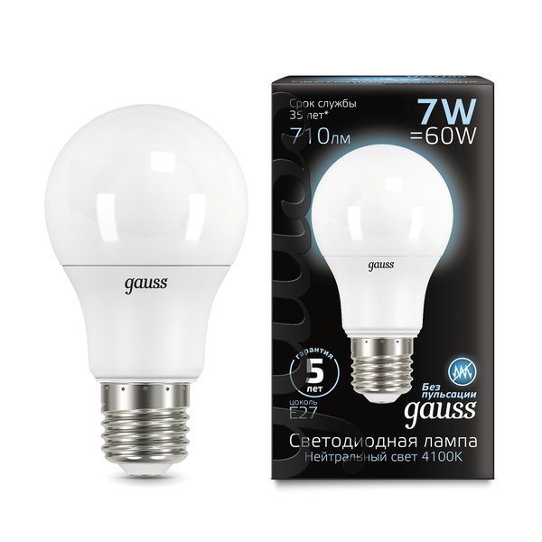 Лампа светодиодная Gauss 7Вт Е27 груша 4100K свет нейтральный белый