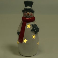 Фигурка керамическая Снеговик в цилиндре 18см, красно-серый, LED-подсветка (+ батарейка 2LR44), SYTCC-3823003