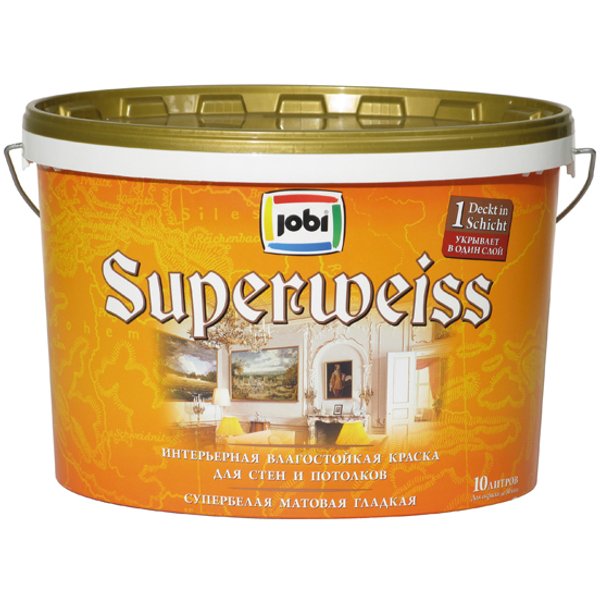 Краска влагостойкая JOBI SuperWeiss L3 супер-белая (5л)