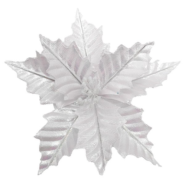 Украшение елочное Magic Time Белый блестящий цветок на клипсе из черного металла 20x26x26см арт.88827
