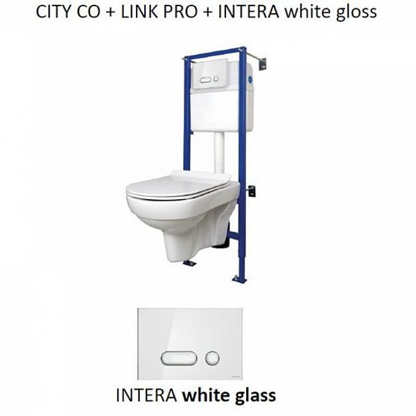 Комплект системы инсталляции City Link Pro+кнопка Intera белое стекло