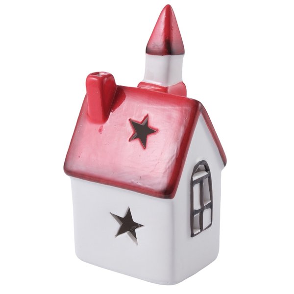 Фигурка керамическая Сказочный домик 15см, красно-белый, LED-подсветка, SYTCC-3823276