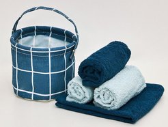 Комплект махровых полотенец в подарочной корзине ( 30х30 - 4шт) 2 синих+2 голубых