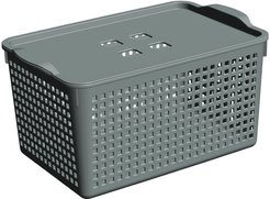 Корзинка д/хранения Violet Лофт 5,3л 29,5х18,5х14,5см с крышкой, серый ПП