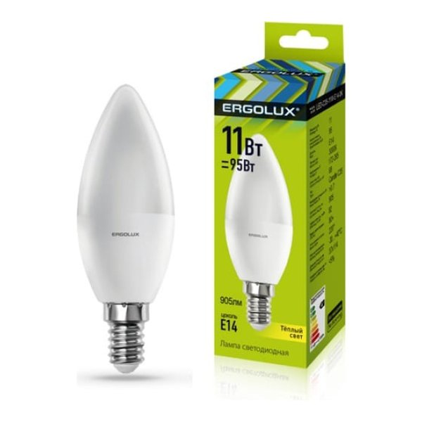 Лампа светодиодная Ergolux LED-C35-11W-E14-3K свеча 11Вт E14 3000K 180-240В теплый свет