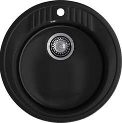 Мойка для кухни врезная Granfest Rondo GF-R520 52х52см глубина чаши 20см, мрамор, черный, с сифоном