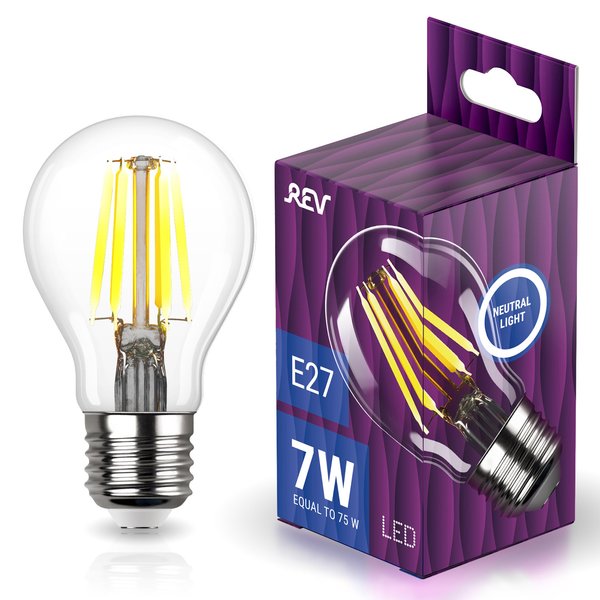 Лампа светодиодная REV Filament 7Вт Е27 груша 4000К свет нейтральный белый