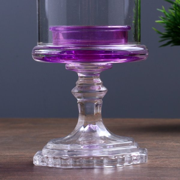 Подсвечник стекло на 1 свечу 18х8,5х5 Бокал на ножке фиолетовый
