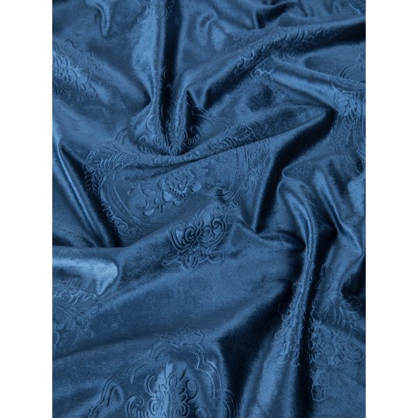Ткань портьерная Бархат тисненый дамаск синий 280см