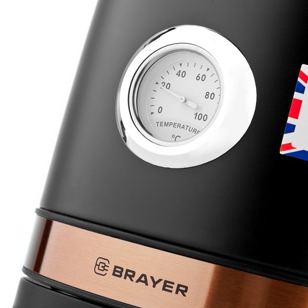 Чайник электрический Brayer BR1005BK Strix 2200Вт 1,7л нерж.сталь, черный, с термометром
