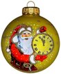 Украшение елочное шар Дед Мороз и куранты стекло 8см